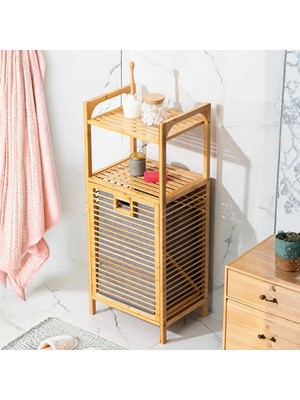 Welcomein Bambu Çamaşır Sepeti Raflı & Kirli Sepeti Iç Bölmeli 40X30X95 cm