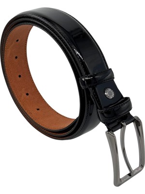 Süzer Deri Siyah Rugan Hakiki Deri Düz Renk 3.5 Cm. Tokalı Klasik Kemer // XD-201-DKSL-ST