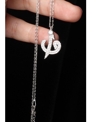 By Barun Elif Vav Kolye Zirkon Taşlı 925 Ayar Gümüş Kolye