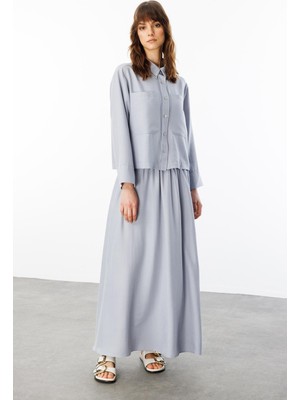 Micca Özel Tasarım Rahat Ipekçe Kumaş Spor Zamansız Etek Kombinli Takım-Gri