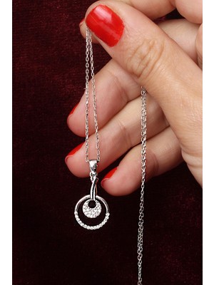 By Barun Yuvarlak Kolye Zirkon Taşlı Beyaz Zincir 925 Ayar Gümüş Kolye