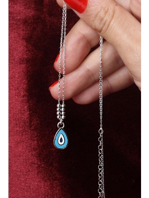 By Barun Kolye Nazar Boncuklu Kadın Mavi Mineli 925 Ayar Gümüş Kolye