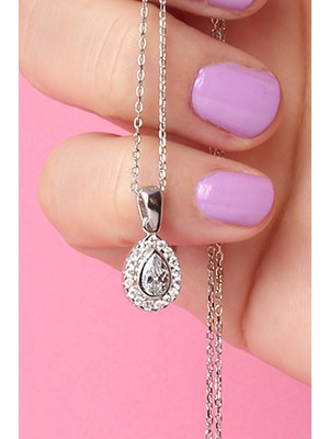 By Barun Damla Kolye Beyaz Zirkon Taşlı 925 Ayar Gümüş Kolye