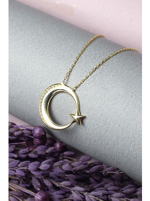 By Barun Ay Yıldızlı Türk Bayrağı Kolye Gümüş Zirkon Taşlı 925 Ayar Gümüş Kolye