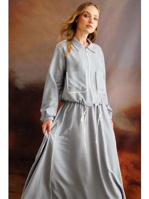 Micca Biye Detaylı Alt Üst Ipekçe Kombin Takım-Gri