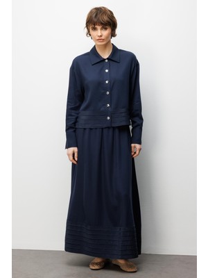 Micca %100 Doğal Lyocell ile Dökümlü Soft Hissiyat ve Elişi Bant Detaylı Maxi Etek / Ceket Kombin Takım-Laci