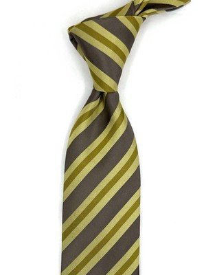 Kravatkolik Valette Style Bej - Yeşil Çizgi Desen Italyan Ipek Kravat İK2296