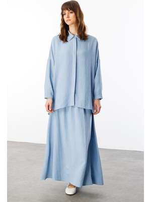 Micca Rahat,hafif,sade Ipekçe Kumaş Basen Örten Tunik ve Etek Kombin Takım-Mavi