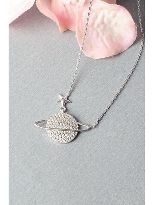 By Barun Gezegen Kolye Zirkon Taşlı Silver 925 Ayar Gümüş Zincir Kolye