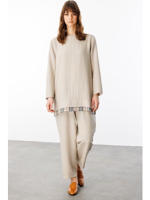 Micca Ferra Garni Ipekçe Kumaş Hafif ve Konforlu Pantalon Tunik Kombin Takım-Taş