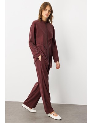 Micca Soft Örme (Miccell %55 Doğal) Içerikli Aller Garni Pantalon Kombin Takım-Bordo