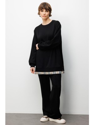 Micca Uniq Garni Detaylı Örme Pantolon Kombinli Takım-Siyah
