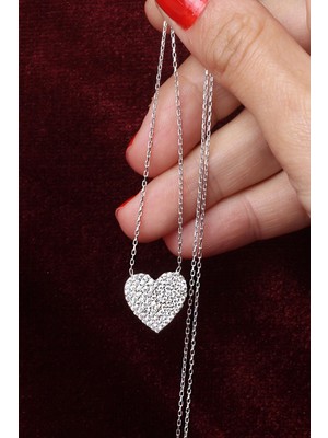 By Barun Kalp Kolye Kadın Zirkon Taşlı Beyaz Silver 925 Ayar Gümüş Zincir Kolye