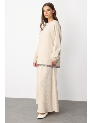 Micca Garni Detaylı Özel Dokuma Şık Etekli Takım-Bej