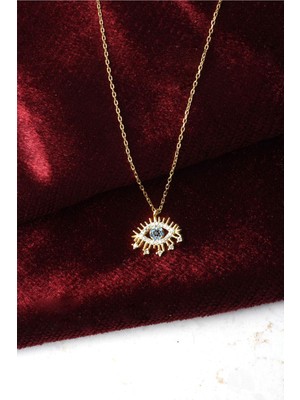 By Barun Nazar Boncuklu  Oval Model Mavi Göz Zirkon Taşlı 925 Ayar Gümüş Kolye