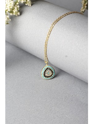 By Barun Nazar Boncuklu Kolye Mavi Taşlı 925 Ayar Zirkon Taşlı Kolye