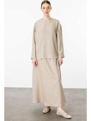 Micca Kenar Nakış Detaylı Ipekçe Doku Spor Etek Tunik Kombin Takım-Taş