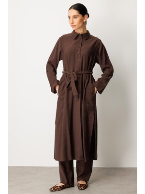 Micca Soft Modal (elbise) Tunik ve Pantolon Kombin Takım-Kahve