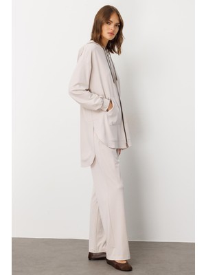 Micca Soft Örme (Miccell %55 Doğal Içerik) Elişi Detaylı  Pantalon Kombin Takım-Taş