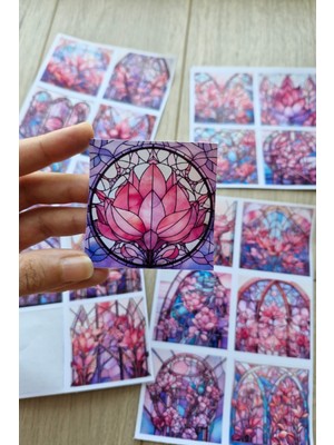 Kolbi Craft 20 Adet Vitray Pembe Sticker Seti Bullet Journal Laptop Termos Renkli Cam Kare Sticker