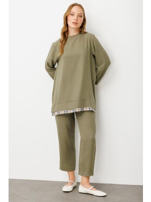 Micca Ferra Garni Ipekçe Kumaş Hafif ve Konforlu Pantalon Tunik Kombin Takım-Haki