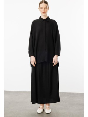 Micca Rahat,hafif,sade Ipekçe Kumaş Basen Örten Tunik ve Etek Kombin Takım-Siyah