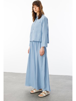 Micca Özel Tasarım Rahat Ipekçe Kumaş Spor Zamansız Etek Kombinli Takım-Mavi