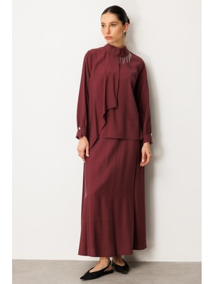 Micca Soft Modal Zincir Garnili Etek ve Tunik Kombin Takım-Bordo