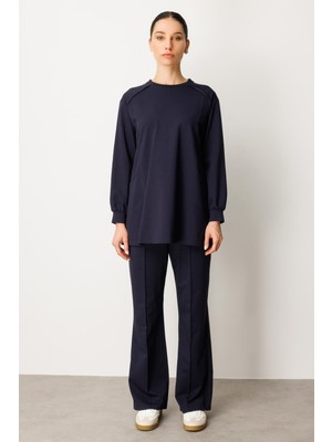 Micca Yüksek Soft Pamuk Içerikli Pis Dikiş Detaylı Basen Örten Pantolon ve Tunik Kombin Takım-Laci