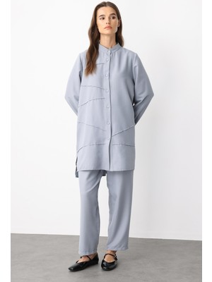 Micca Vys Nervur Detaylı Ipekçe Doku Alt ve Üst Kombin Takım-Gri