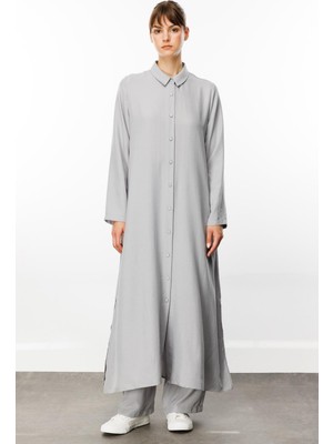 Micca Nouvo Set Ipekçe Doku Kap/elbise - Pantalon Takım-Gri