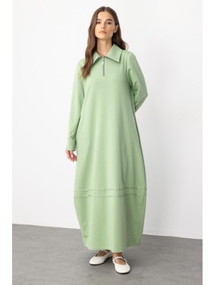 Micca Aller Dikiş Detaylı Pamuk Karışımlı Dökümlü Örme Elbise-Yeşil