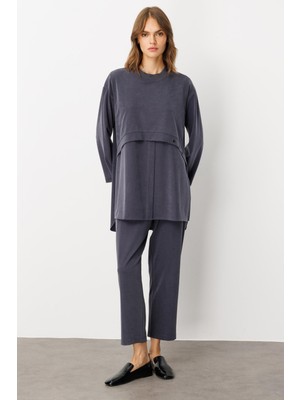 Micca Soft Örme (Miccell %55 Doğal Içerik) Elişi Detaylı  Pantalon Kombin Takım-Laci