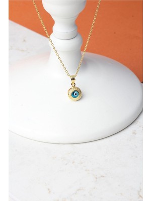 By Barun Nazar Boncuğu Yuvarlak Mavi Göz 925 Ayar Gümüş Kolye KL-0910