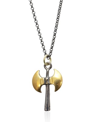 By Barun Çift Başlı  Balta Figürlü Siyah Renk 925 Ayar Erkek Gümüş Kolye