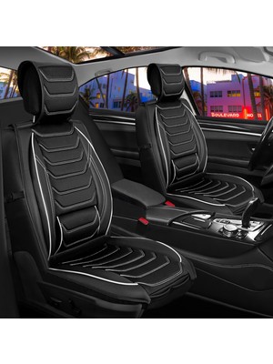 Castor Otomotiv Ford Puma Uyumlu Ön Arka 5 Li Set Miami Serisi Deri Oto Koltuk Kılıfı Siyah Beyaz Renk Cstr