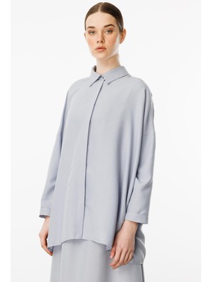 Micca Rahat,hafif,sade Ipekçe Kumaş Basen Örten Tunik ve Etek Kombin Takım-Gri