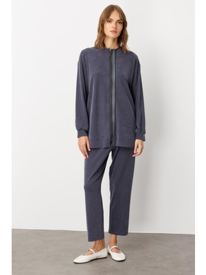 Micca Soft Örme Miccell (%55 doğal) İçerik Dokuma Ön Garni Pantalon Kombin Takım-Laci