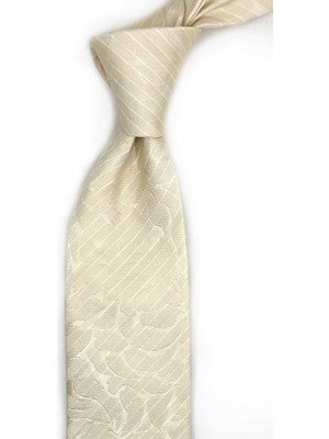 Kravatkolik Colombino Style Bej Motif Desen Italyan Ipek Kravat İK2265