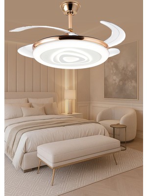 Alvina Aydınlatma Tavan Vantilatörü Pervaneli Avize Kumandalı Açılır-Kapanır Gizlinebilir Kanat Üç Işık Renk CAP108 cm