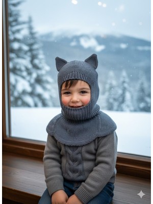 Meriç Bebe Kedi Kulaklı Kışlık Balaklava Bebek Bere Kar Maskesi