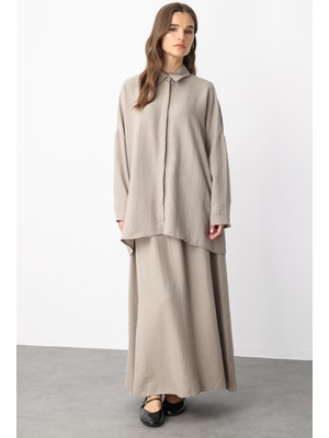 Micca Rahat,hafif,sade Ipekçe Kumaş Basen Örten Tunik ve Etek Kombin Takım-Taş