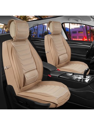 Castor Otomotiv Nissan Country Uyumlu Ön Arka 5 Li Set Miami Serisi Deri Oto Koltuk Kılıfı Bej Renk Cstr