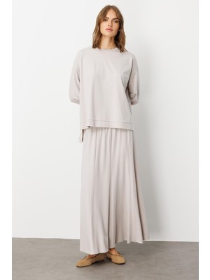 Micca Mybch Örme Ekstra Dökümlü Yumuşak Dokulu Parçalı Etek Kombinli Zamansız Takım-Taş