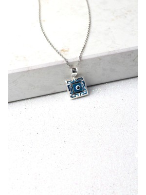 By Barun Nazar Boncuğu Kare Model Mavi Göz 925 Ayar Gümüş Kolye