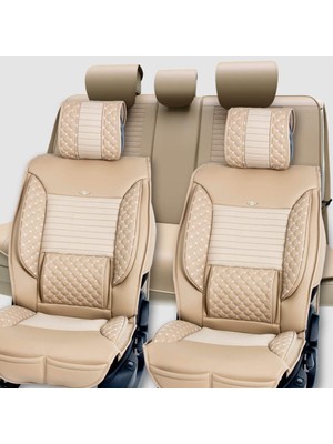 Castor Otomotiv Honda Legend Uyumlu Ön Arka 5 Li Set Barosa Serisi Deri Oto Koltuk Kılıfı Bej Renk Cstr