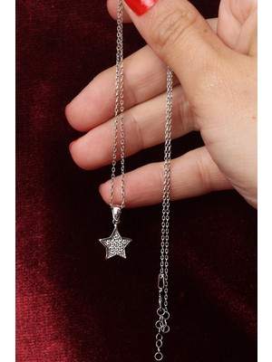 By Barun Yıldız Kolye Zirkon Taşlı Beyaz Silver 925 Ayar Gümüş Zincir Kolye