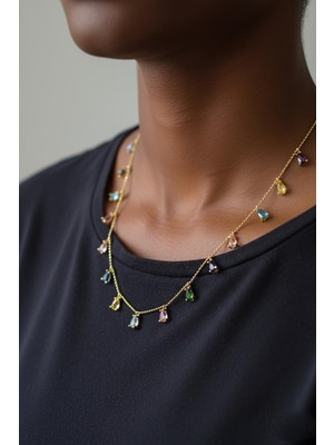 By Barun Damla Kolye Renkli 925 Ayar Gümüş