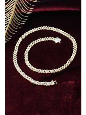 By Barun Kalın Zincir Kolye 925 Ayar Gümüş Zirkon Taş Rose Kolye