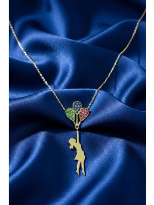 By Barun Balon Tutan Kız Kolye 925 Ayar Gümüş